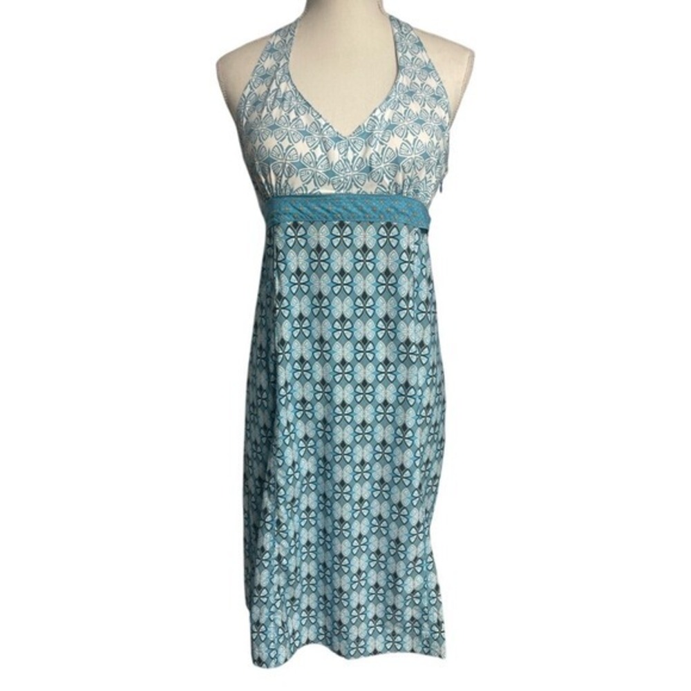 Athleta Aqua Blue Patterned‎ Halter Midi Dress Women's 10